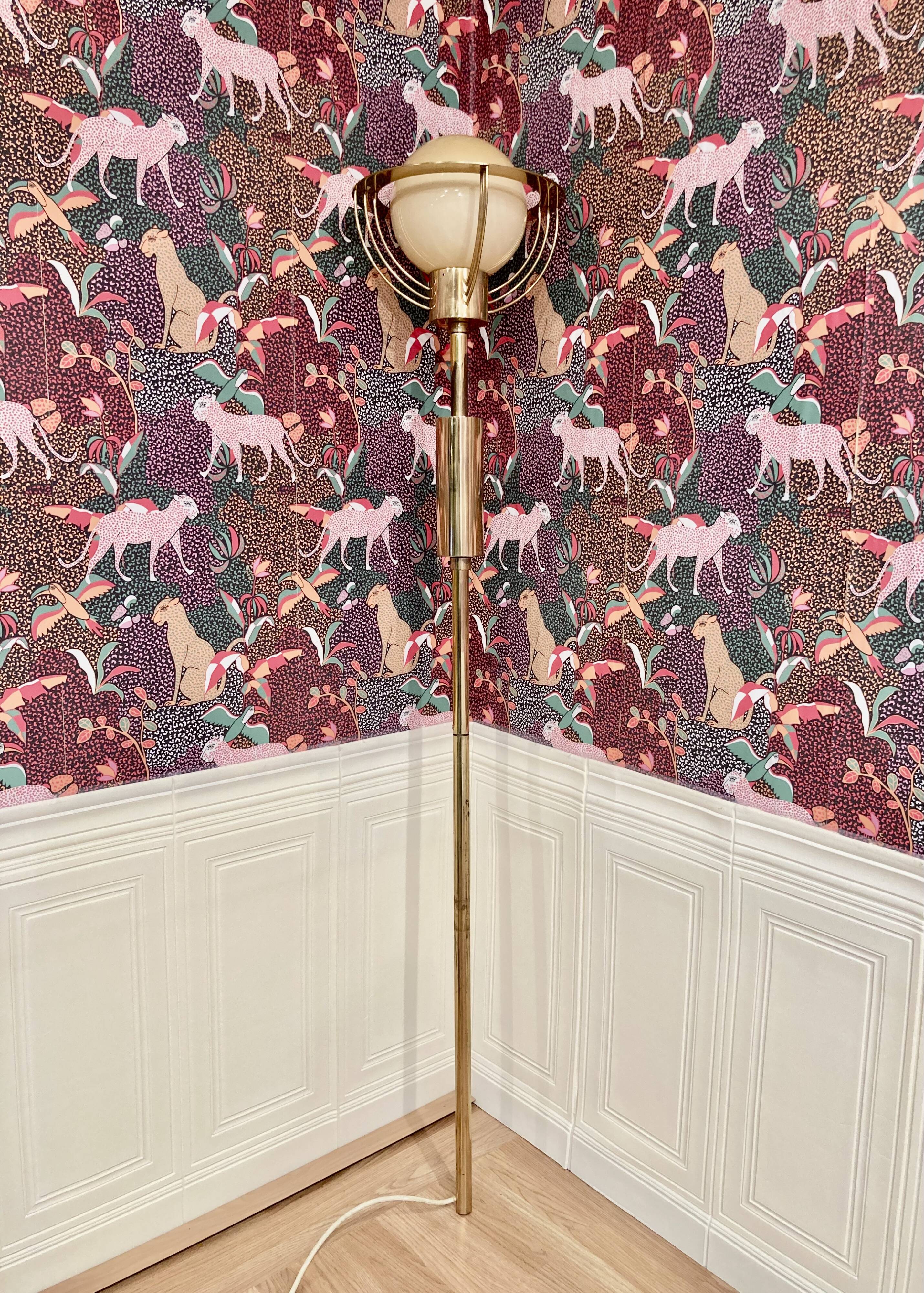 Lampadaire américain en verre et métal, 1950