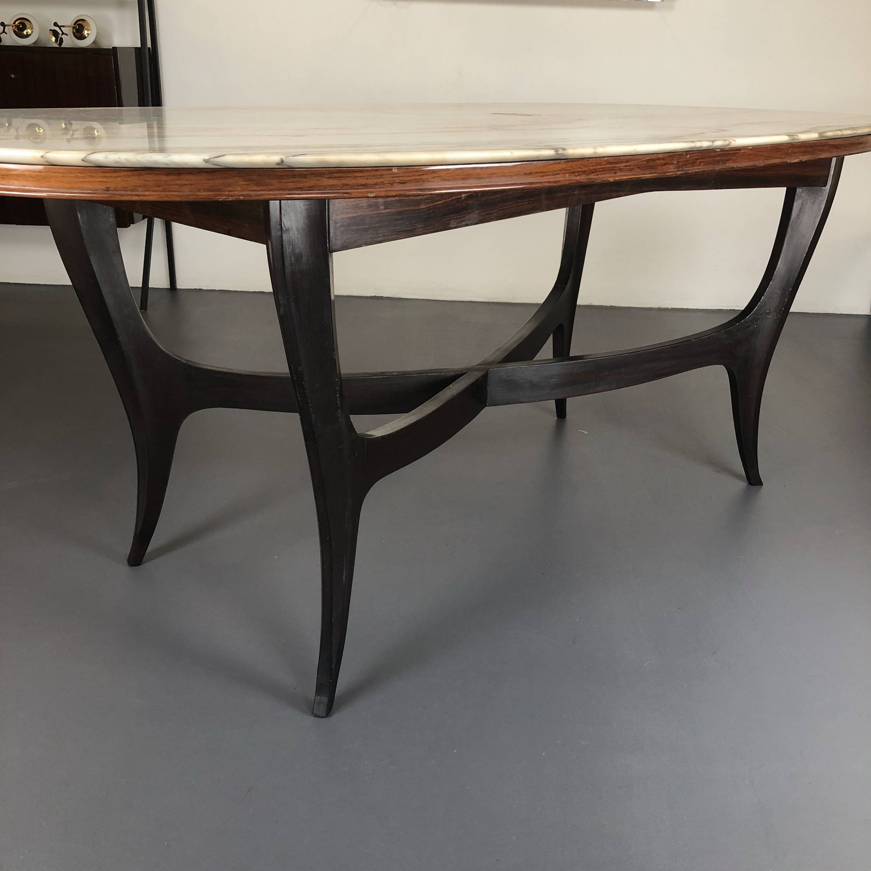 Vintage Italian wood and white marble dining table from 1950s
