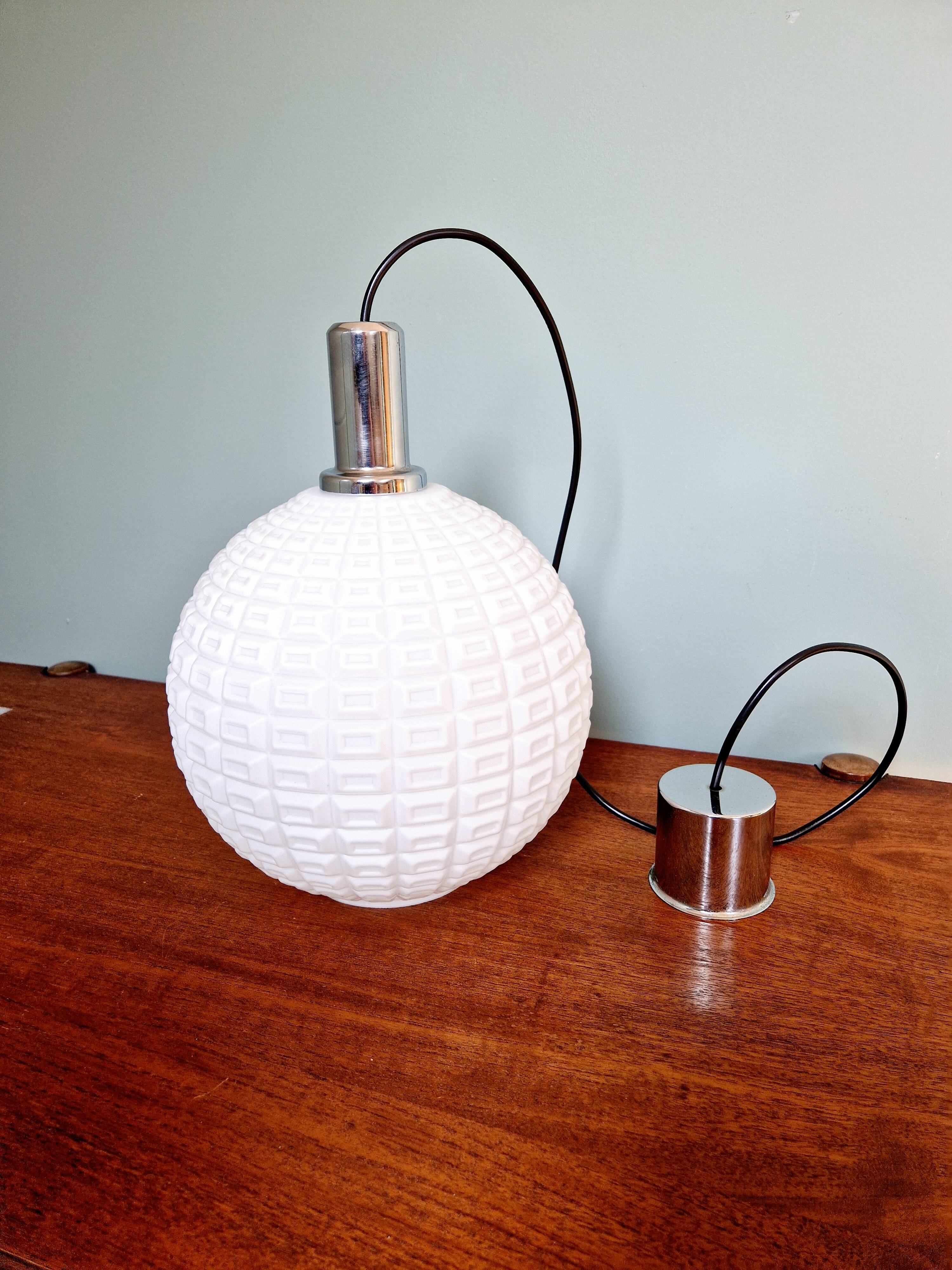 Vintage textured white opaline pendant light, 1960s-70s