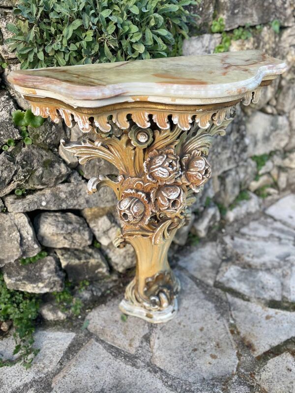 Console Vénitienne en céramique polychrome avec son miroir triptyque époque XIX eme siècle