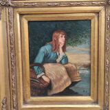Peinture à l huile encadrée signée  R.T- cadre en bois doré -