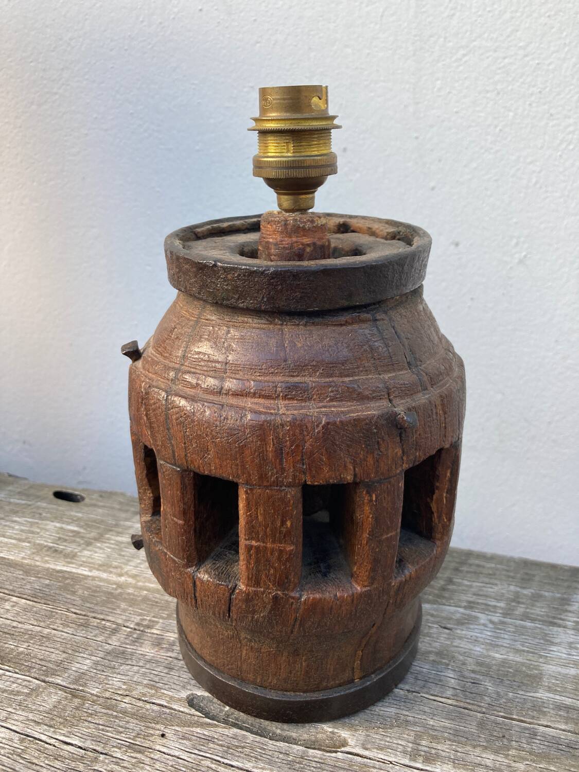 Brutalist wooden lamp base