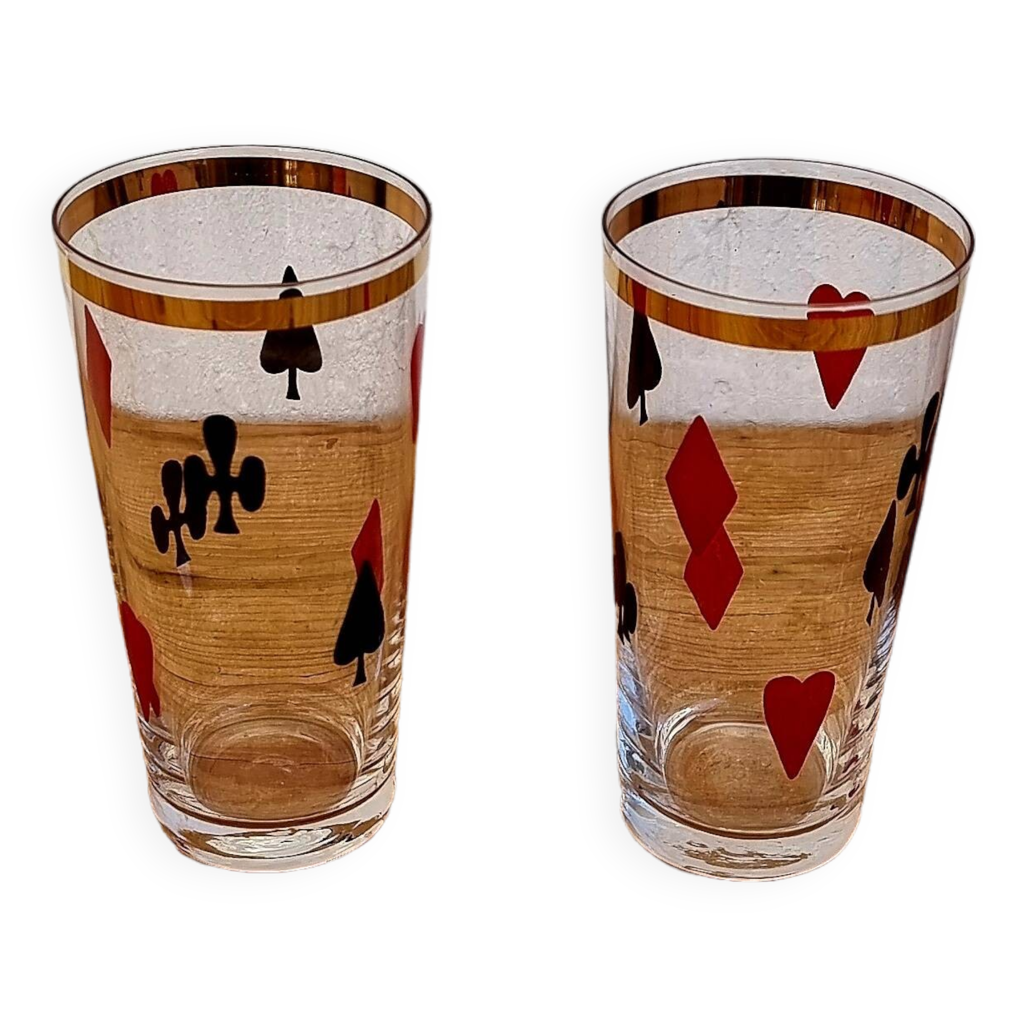 2 vintage card game pattern glasses