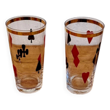 2 vintage card game pattern glasses