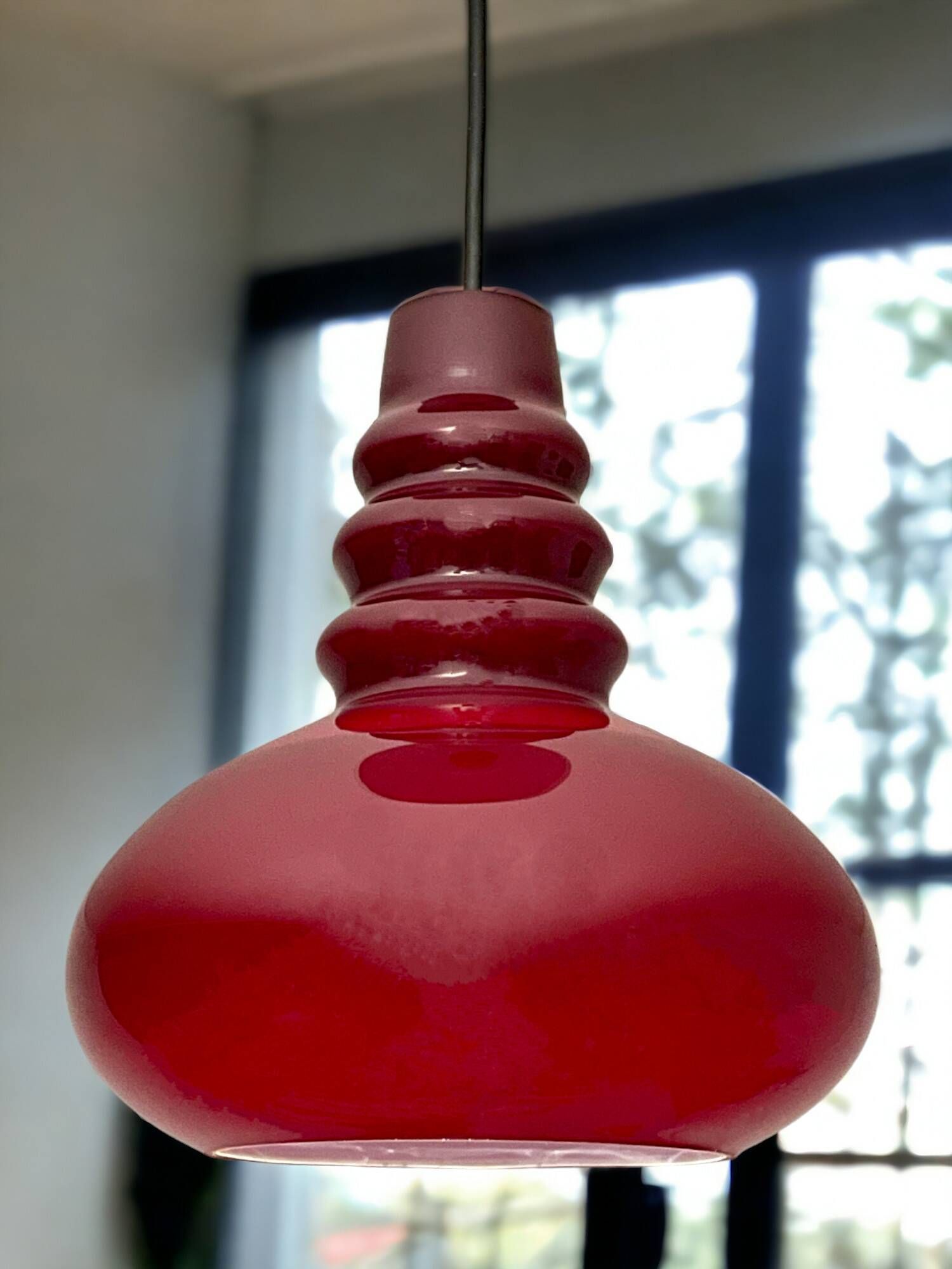 Peill & Putzler red opaline pendant lamp, 1960s and 1970s