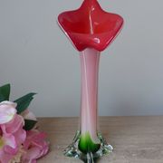 Vintage coloured blown glass vase in the shape of a calla lily.