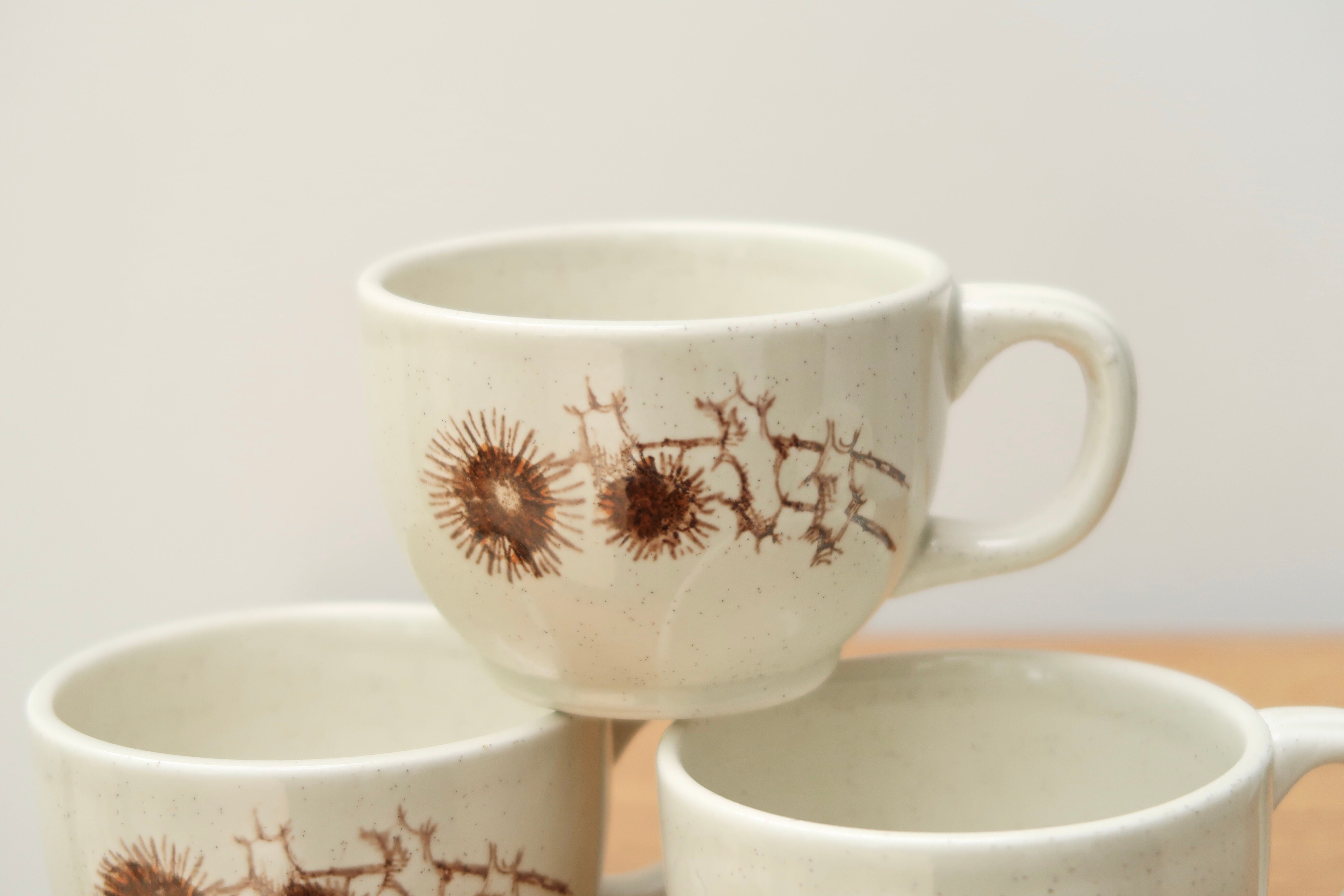 Set of 4 Sarreguemines Les Chardons coffee cups, 1970s