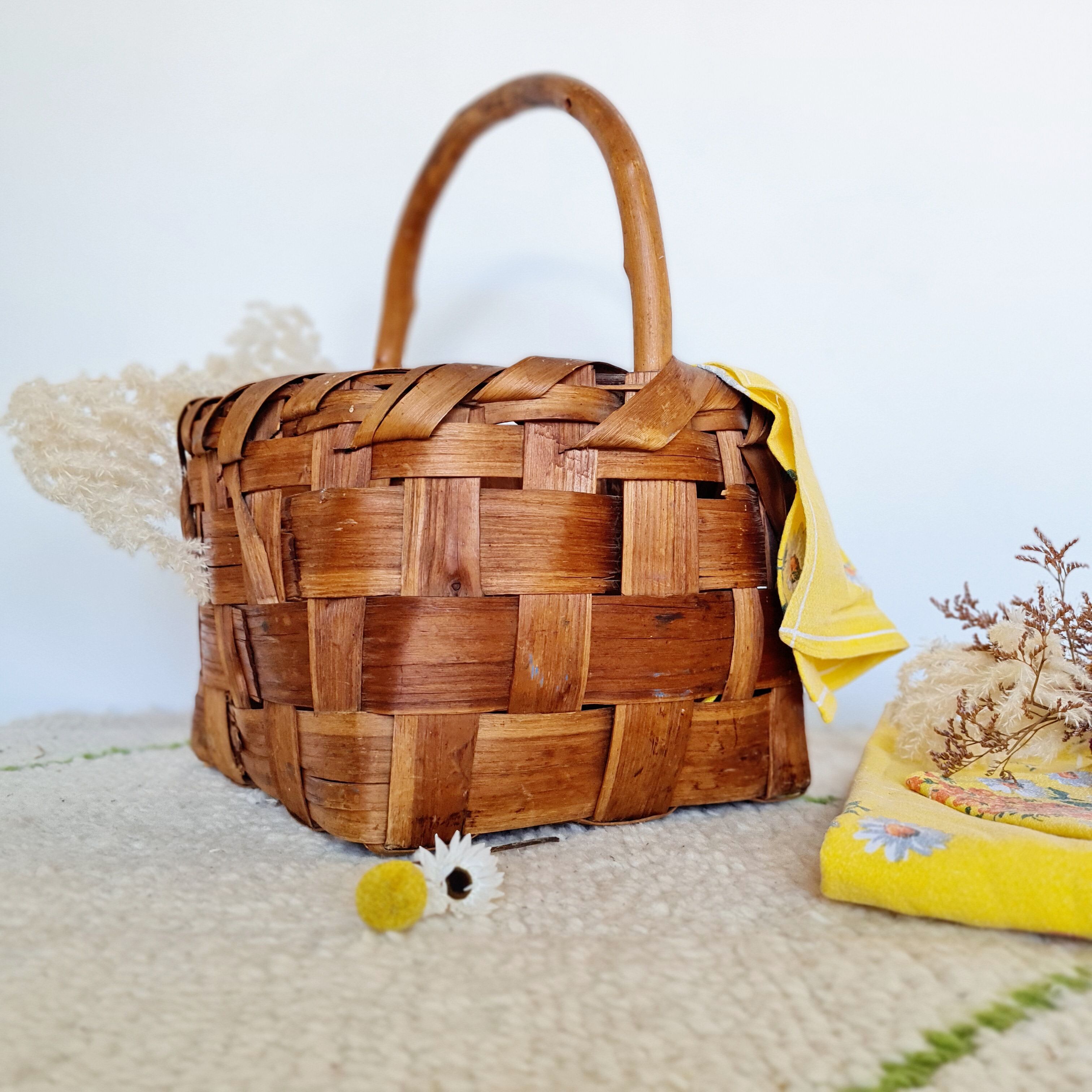 Old wood basket and natural fibers