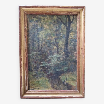 Paul Licourt (1846-1937) - Huile sur toile marouflée sur carton - Une source au Bois de Vincennes