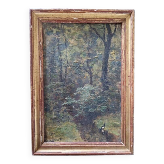 Paul Licourt (1846-1937) - Huile sur toile marouflée sur carton - Une source au Bois de Vincennes