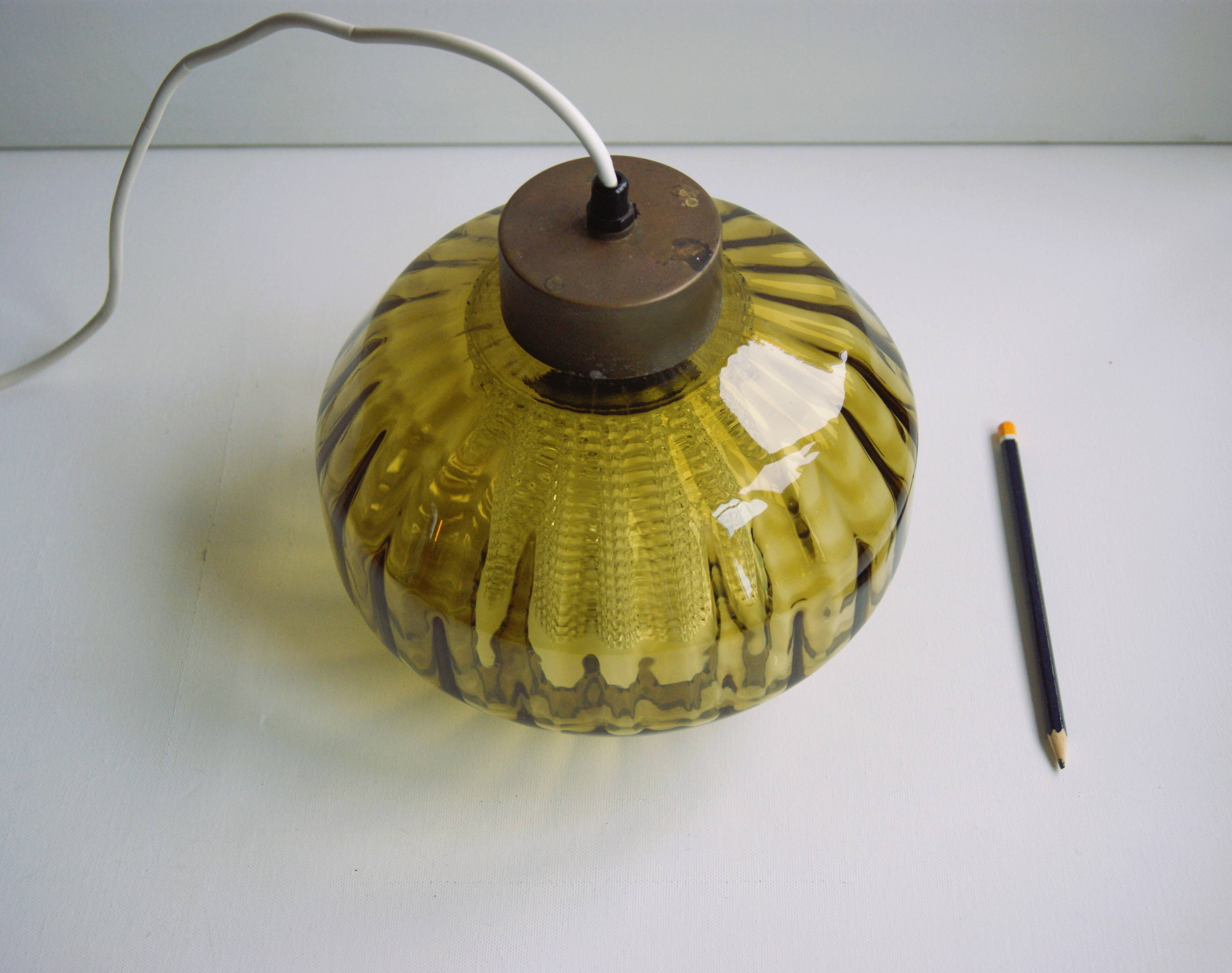 Vintage glass pendant in smoky green crystal with crystal cylinder  - design Carl Fagerlund Sweden