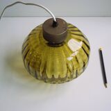 Vintage glass pendant in smoky green crystal with crystal cylinder  - design Carl Fagerlund Sweden