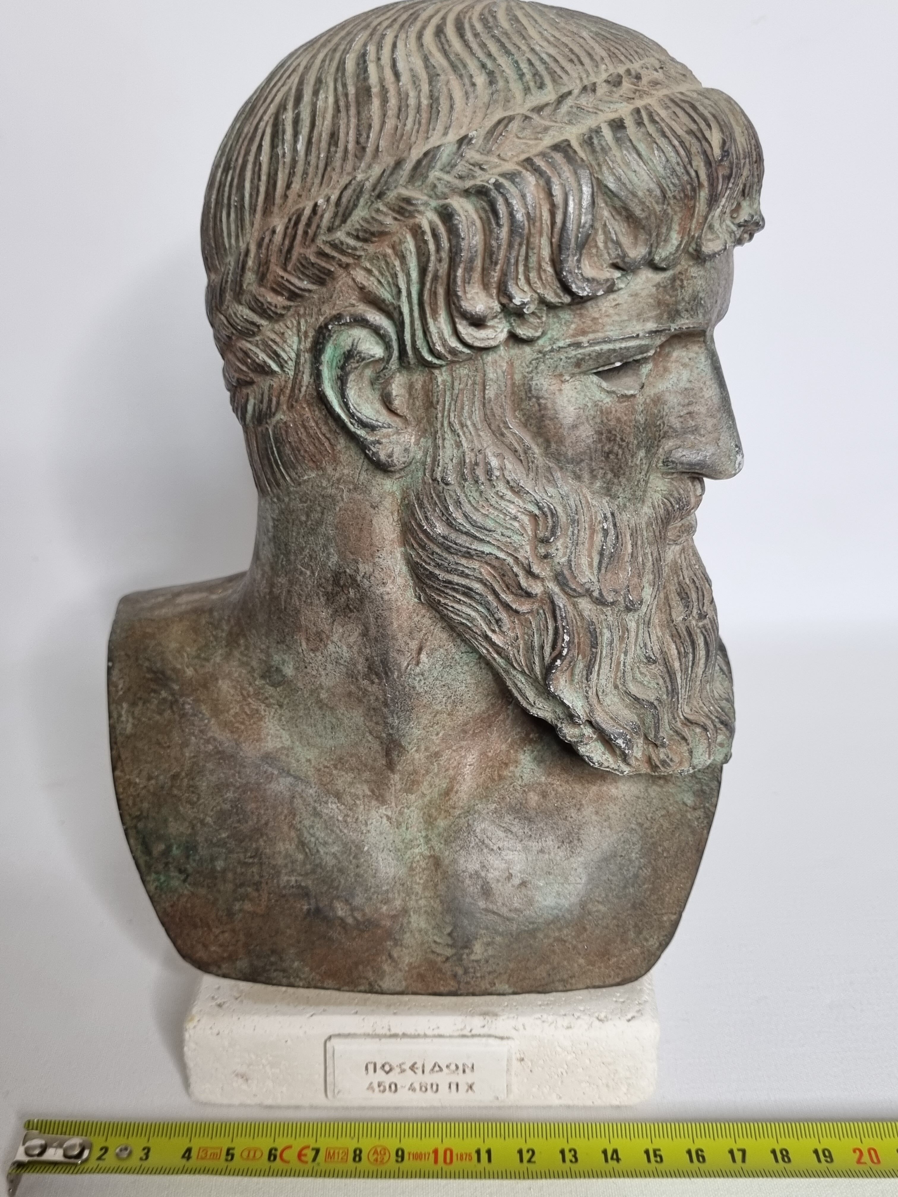 Bust of Poseidon in patinated plaster on plaster base,