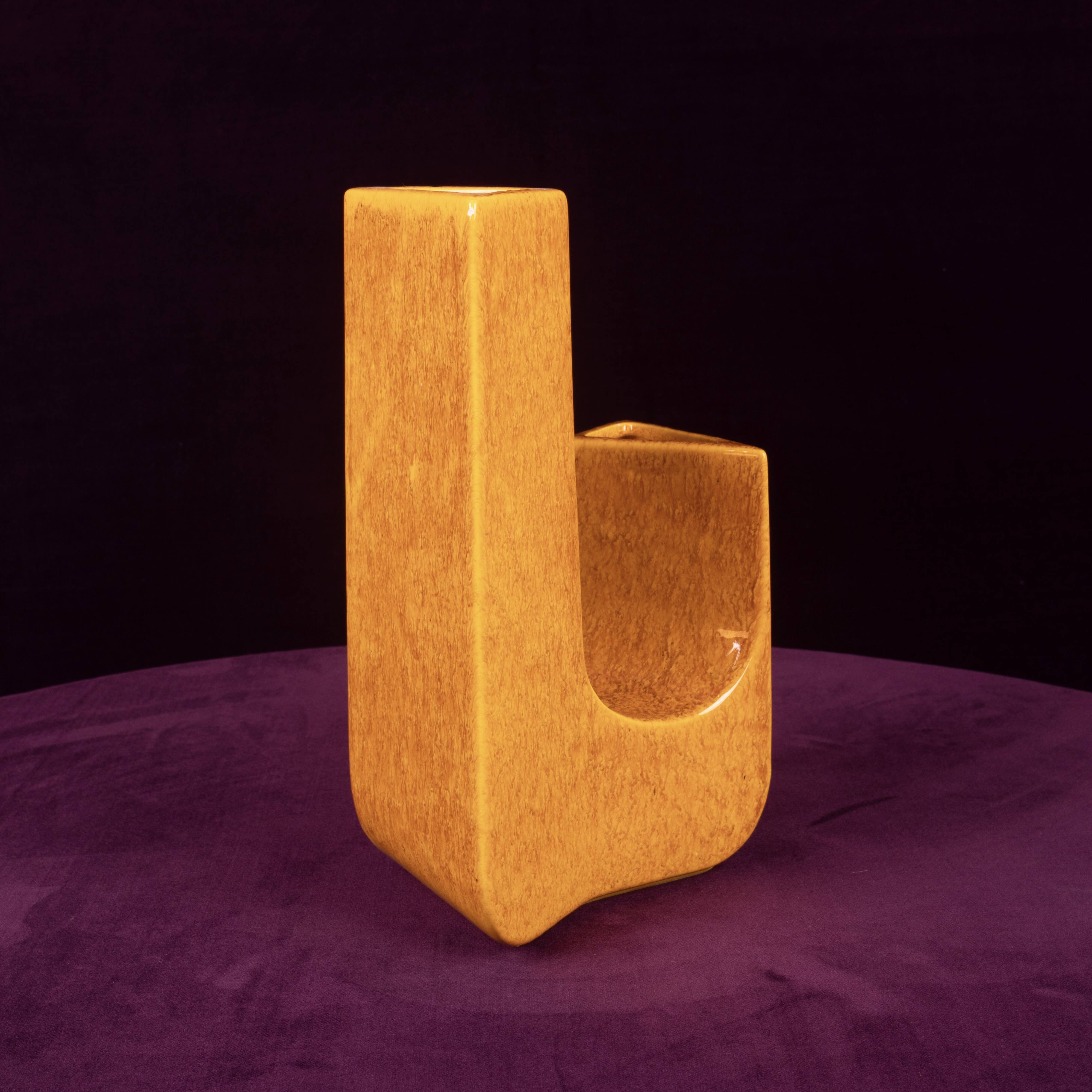 Sculptural Amber Ceramic Space Age Vase, Italy 1970
