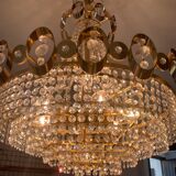 Waterfall chandelier with crystal grapevines and golden aluminum 60s-70s