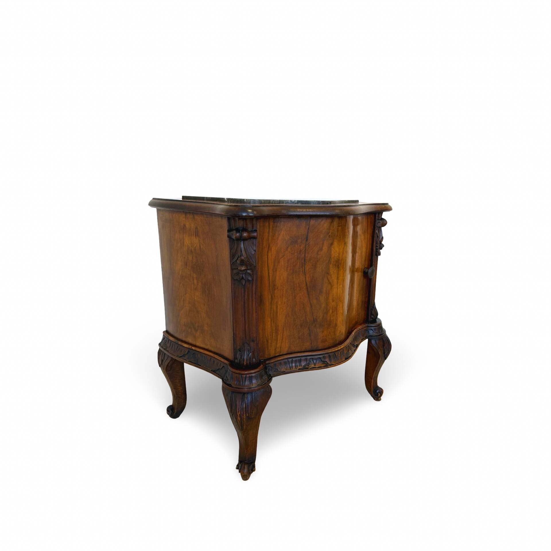 serpentine nightstands in walnut Art Deco