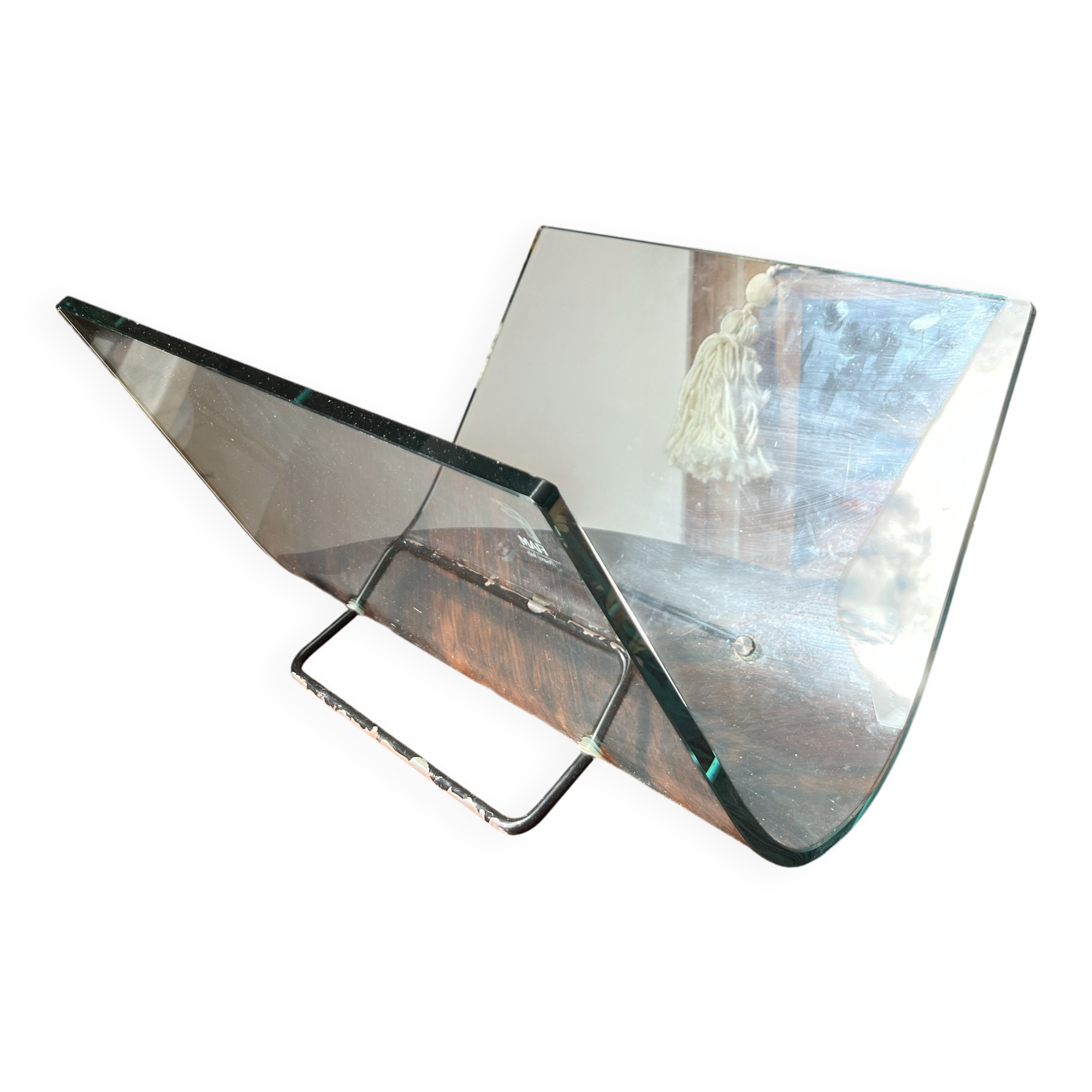 Post-modern Italian magazine rack FIAM glass and metal