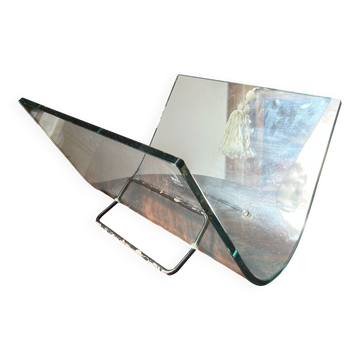 Post-modern Italian magazine rack FIAM glass and metal