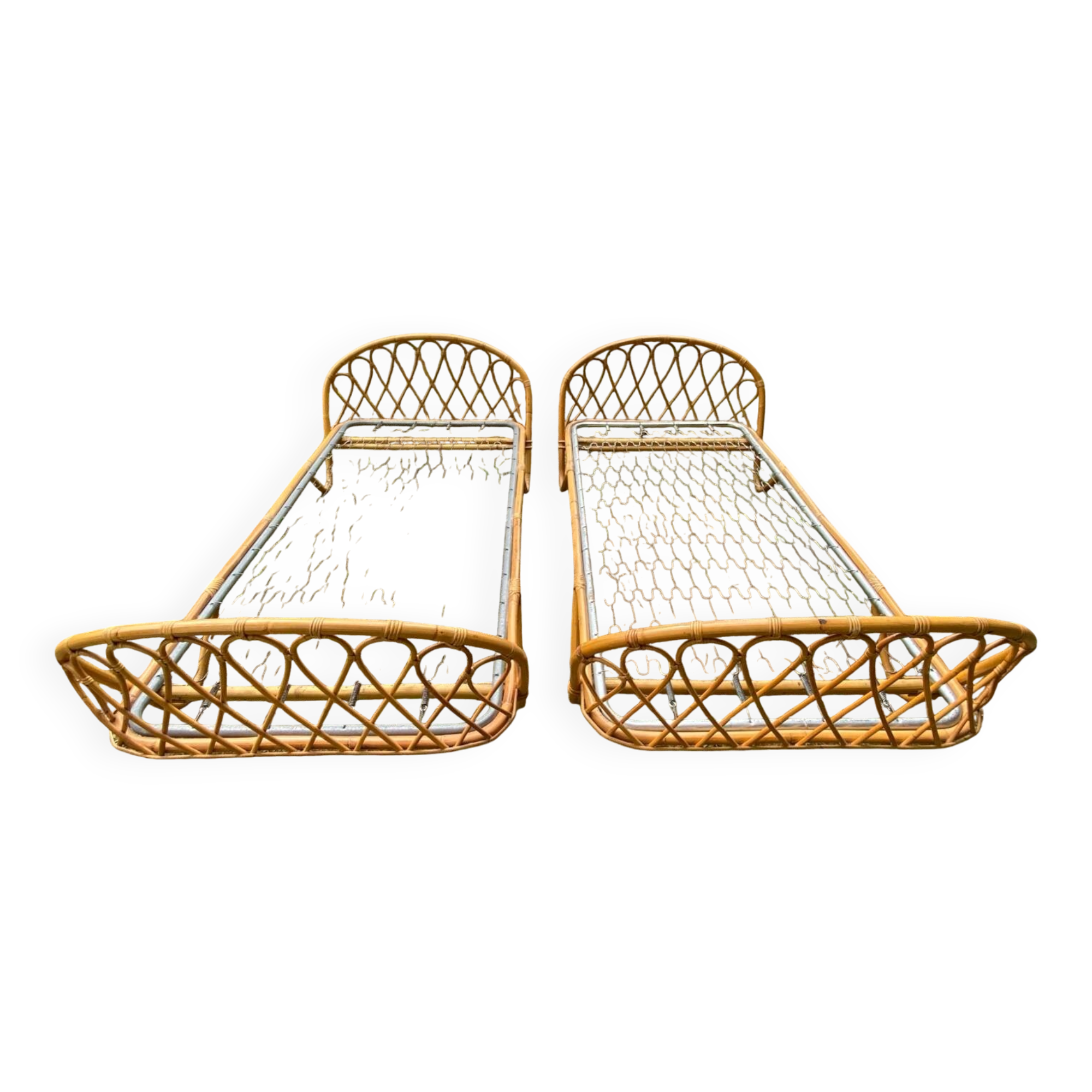 Pair of single rattan beds, 1960s