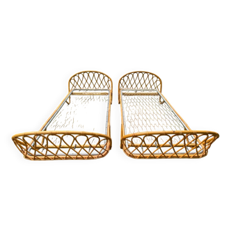 Pair of single rattan beds, 1960s