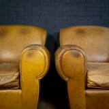 Set of leather french club armchairs