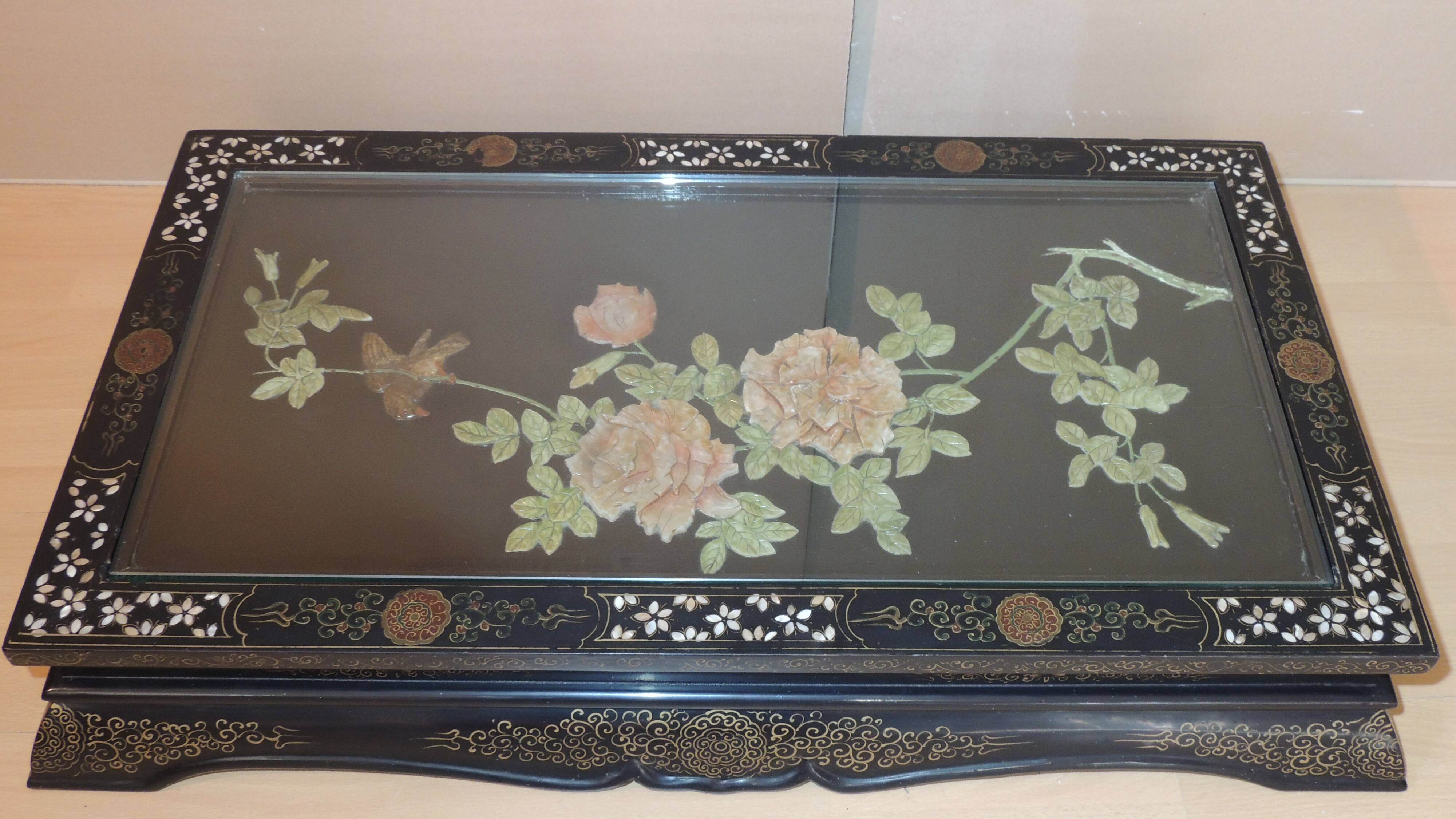Table basse japonaise décor floral et oiseaux/vintage