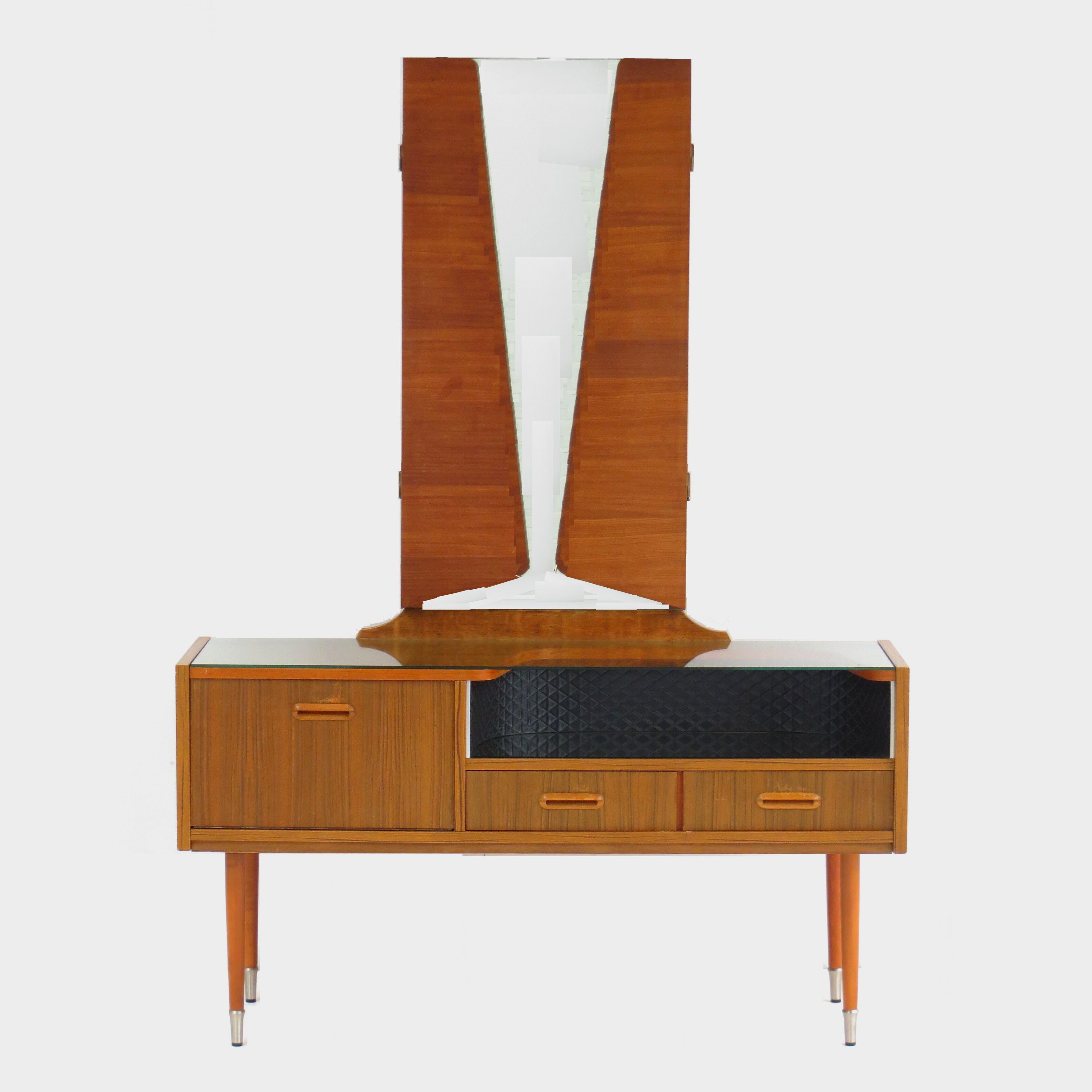 Vintage mid century dressing table with folding mirror, 1950s-1960s