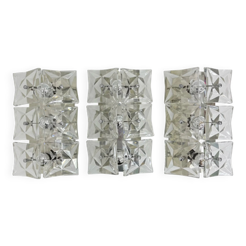 Set of 3 mid-century large crystal sconce by Kinkeldey, Germany, 1970s