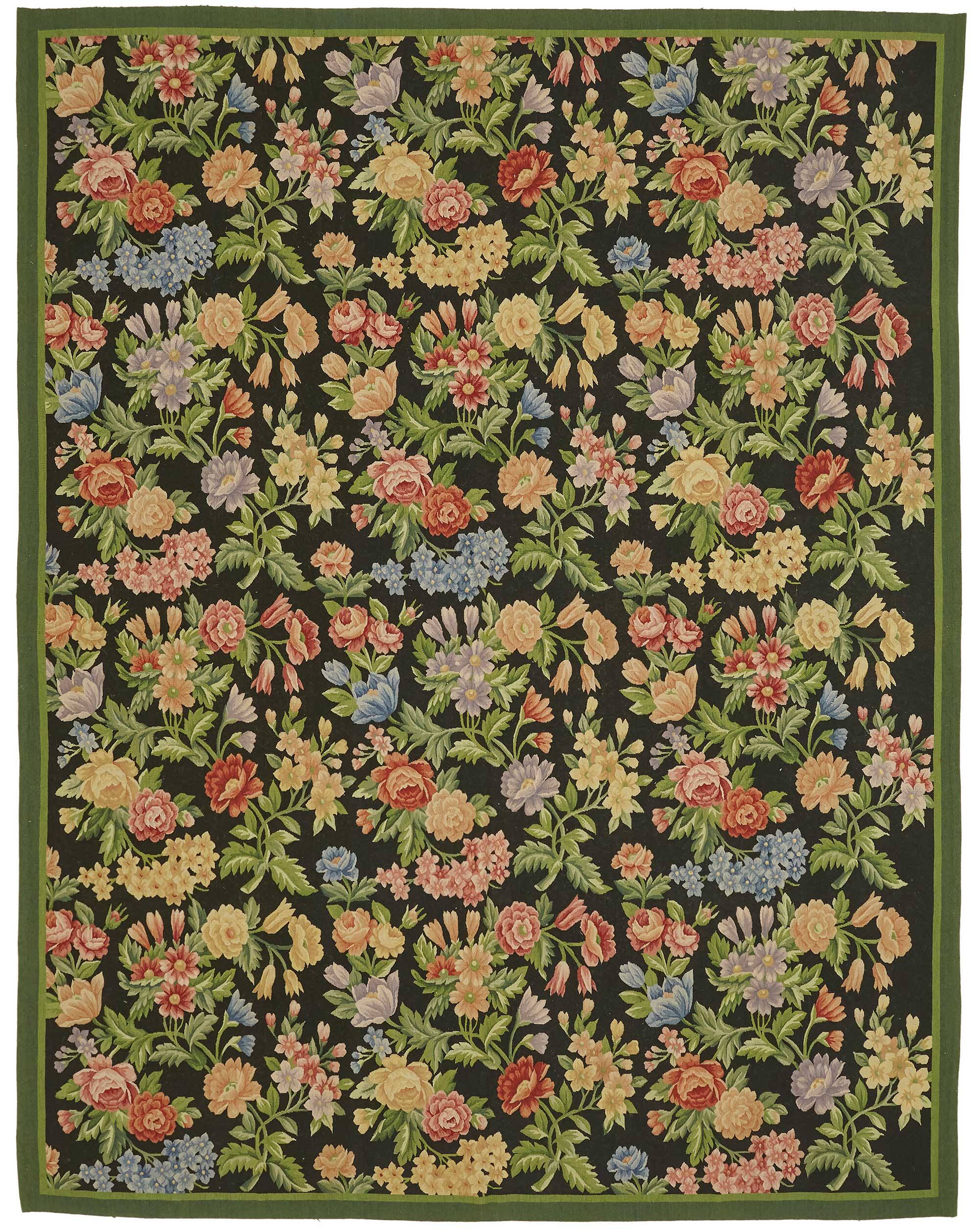 Handmade European Vintage Aubusson Kilim 238 cm x 306 cm