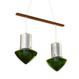 Paire de suspensions en verre vert Suède des années 1960
