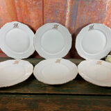 6 plates golden white dessert monogram
