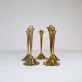 Mid-century set of 5 brass candlesticks by Lars Holmström, Arvika, Sweden.