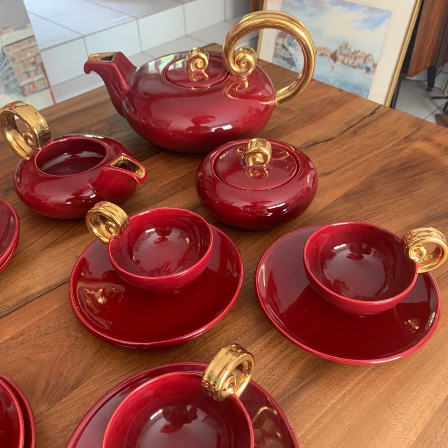 Vallauris art deco breakfast "volutes" 16 pieces - louis giraud 1897- 1985