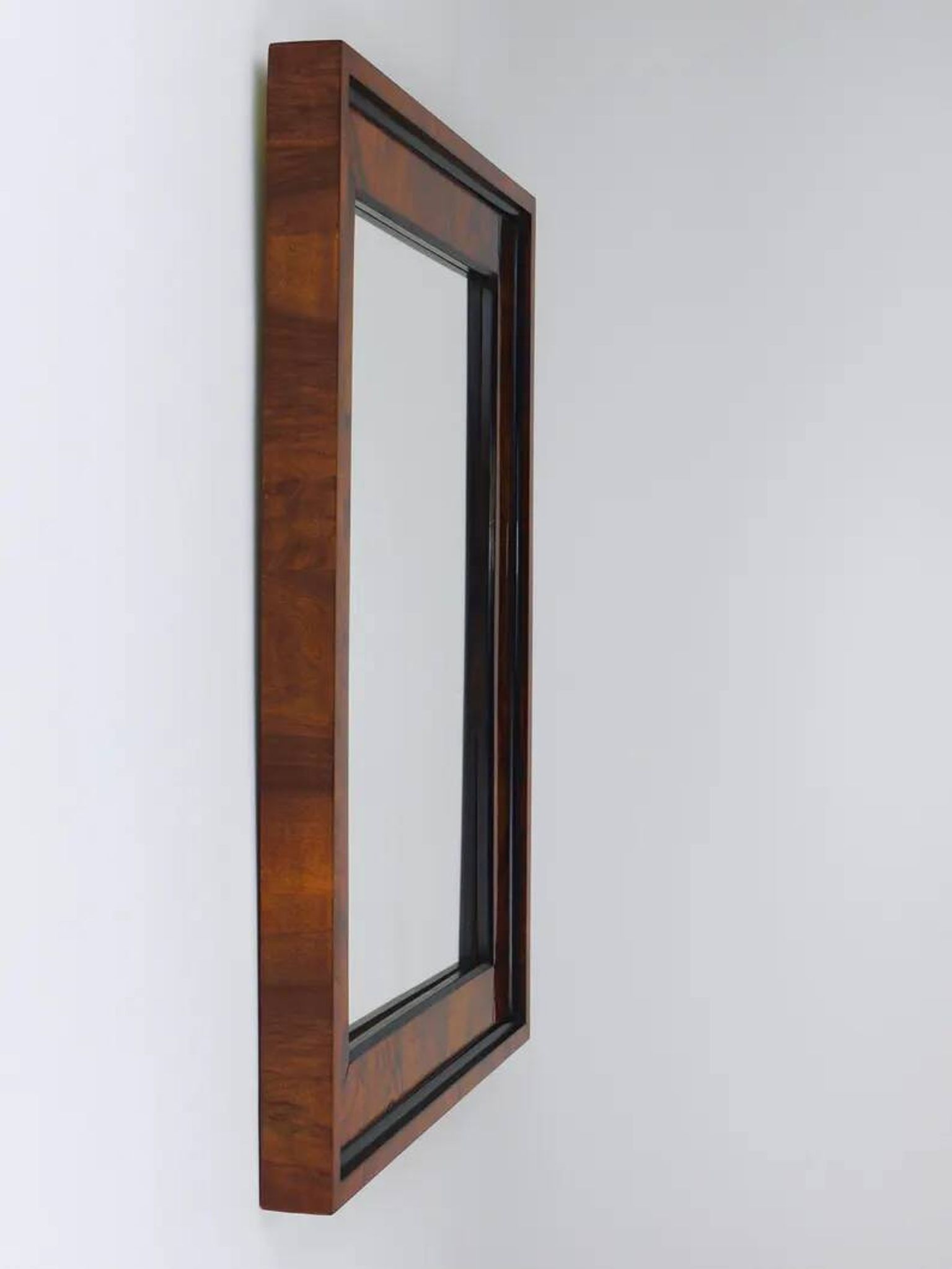 Square Biedermeier Antique 19th Century Walnut Wall Mirror, Vienna, 1850s