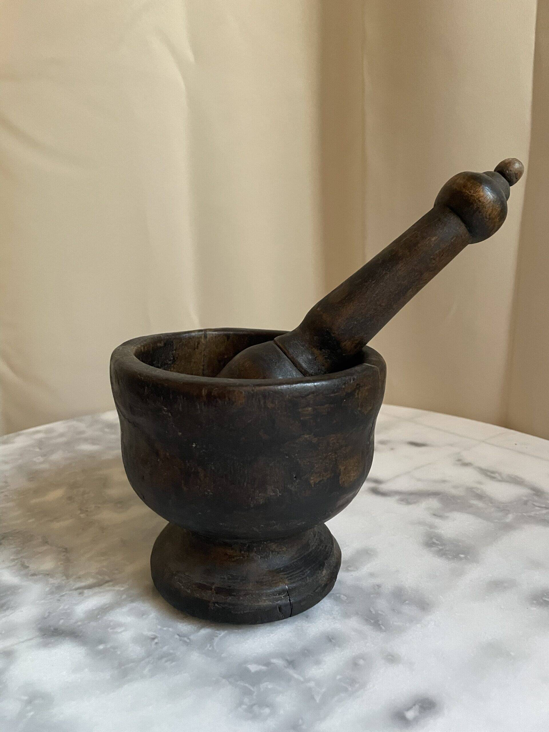 Wooden mortar and pestle