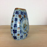 Vintage blue ceramic vase, bird decor