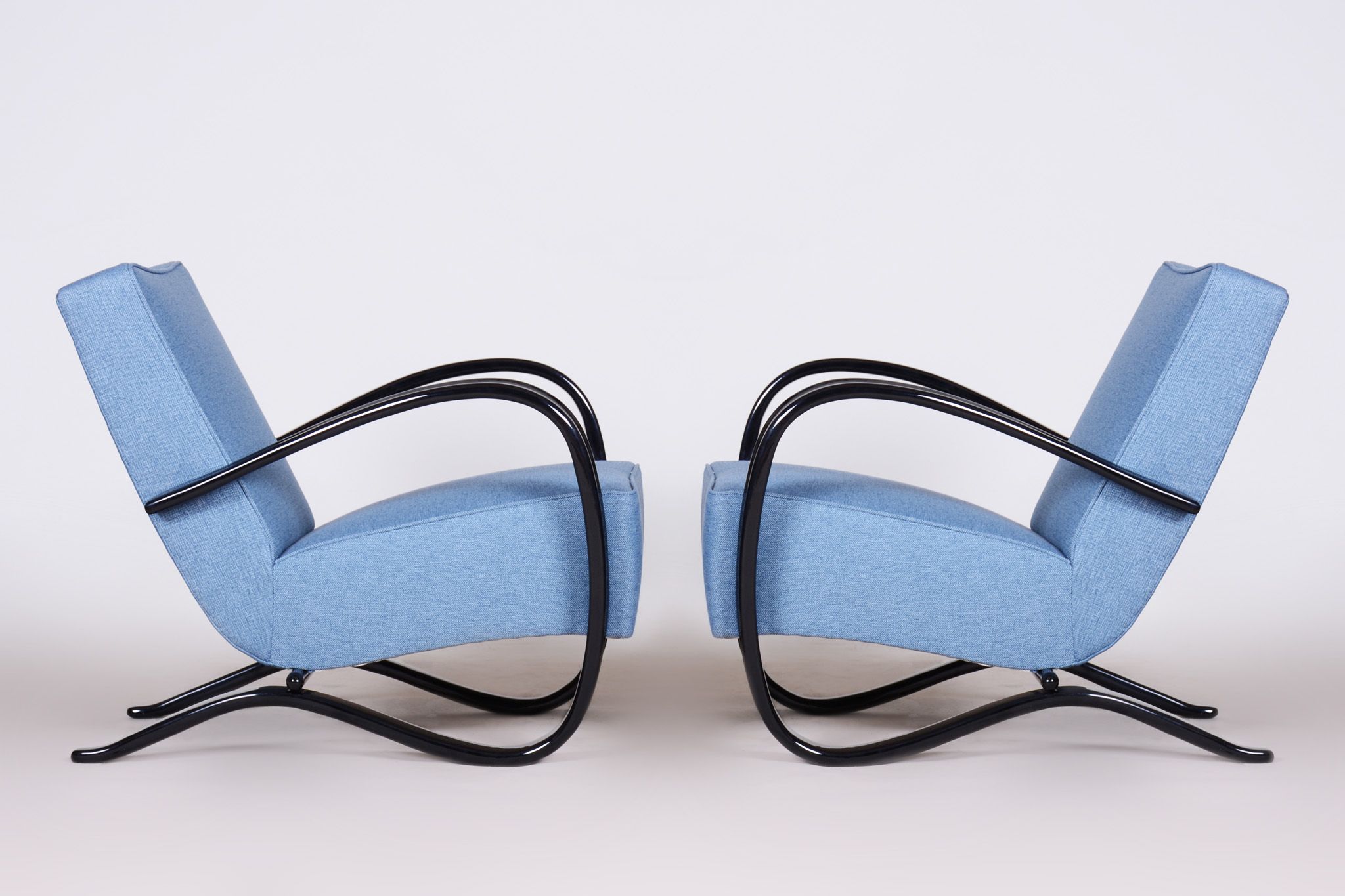 Pair of blue Halabala armchairs made in 1930s Czechia by Up Zavody