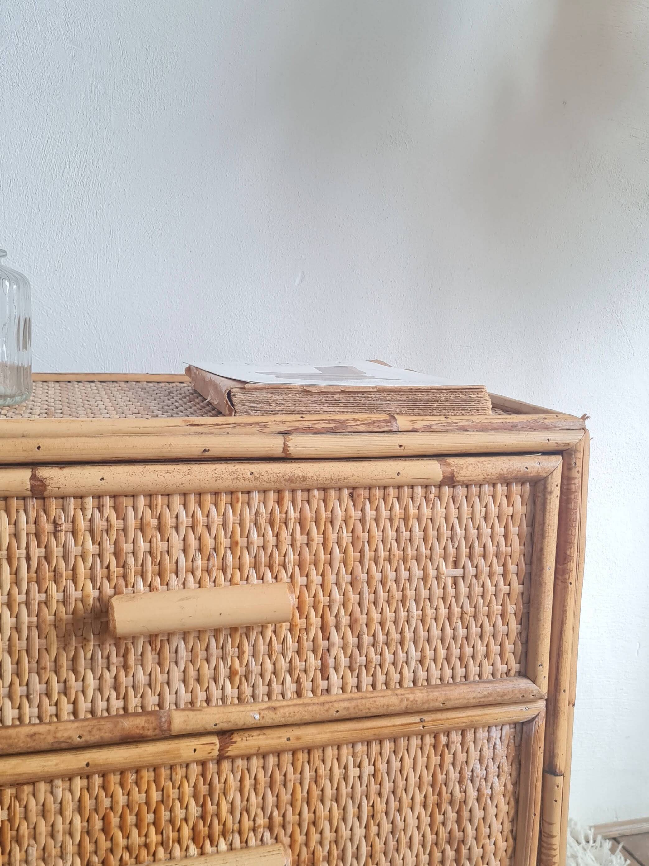 Pair of rattan bedside tables circa the 1970s.