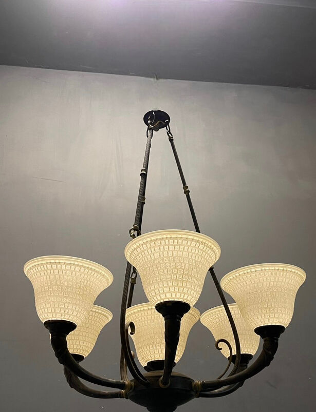Vintage bronze Murano glass chandelier 1960s
