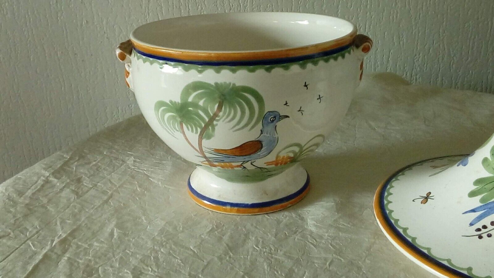 Earthenware tureen floral bird decoration nevers la rochelle?