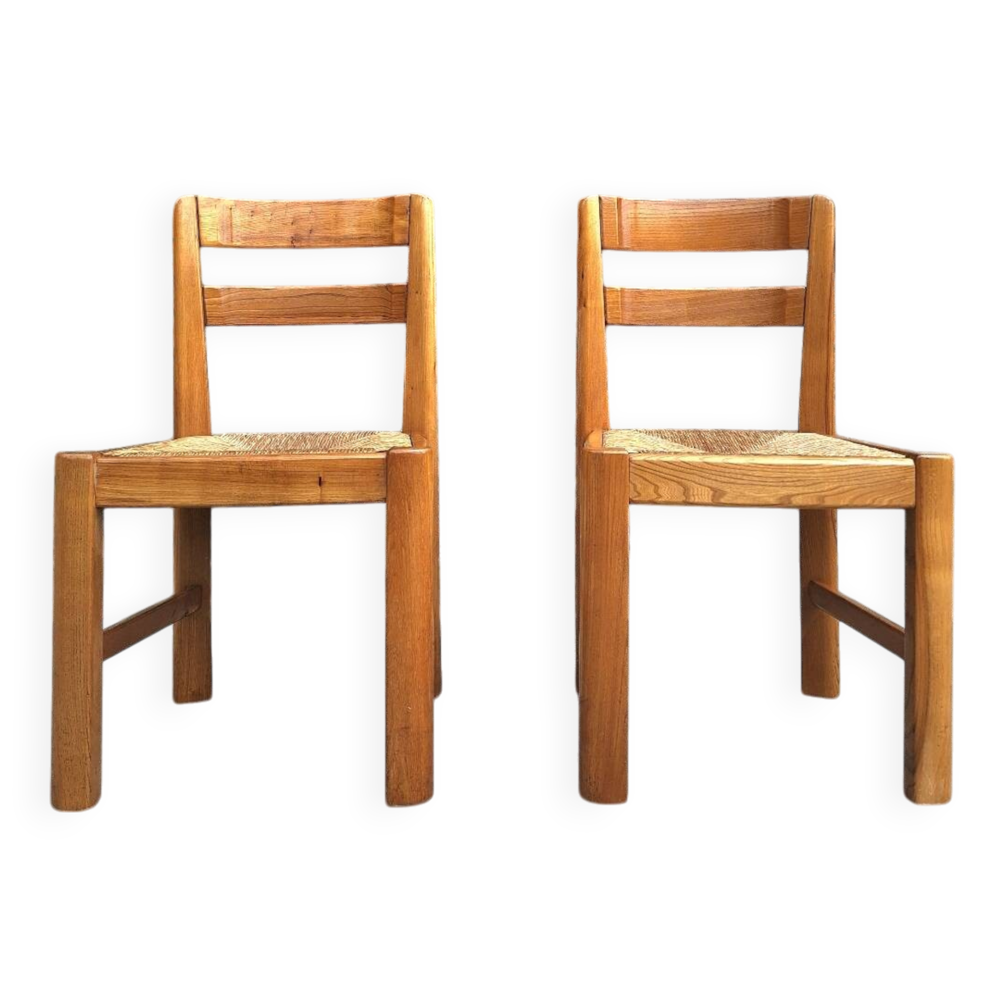 Maison Regain, duo of solid elm chairs, vintage seating furniture