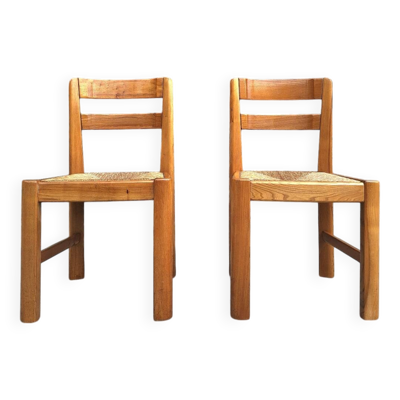Maison Regain, duo de chaises en orme massif, meubles sièges vintage