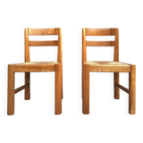 Maison Regain, duo of solid elm chairs, vintage seating furniture