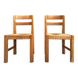 Maison Regain, duo de chaises en orme massif, meubles sièges vintage