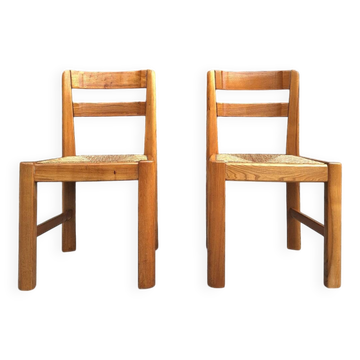 Maison Regain, duo of solid elm chairs, vintage seating furniture