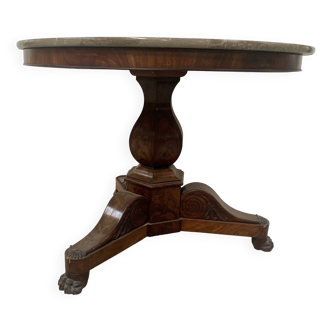 Round Empire style pedestal table in mahogany and marble, 19th century