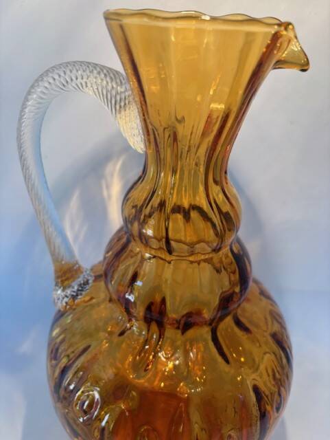 Ancient large twisted amber glass vase blown Murano 19th century