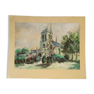 Gouache marché breton place de