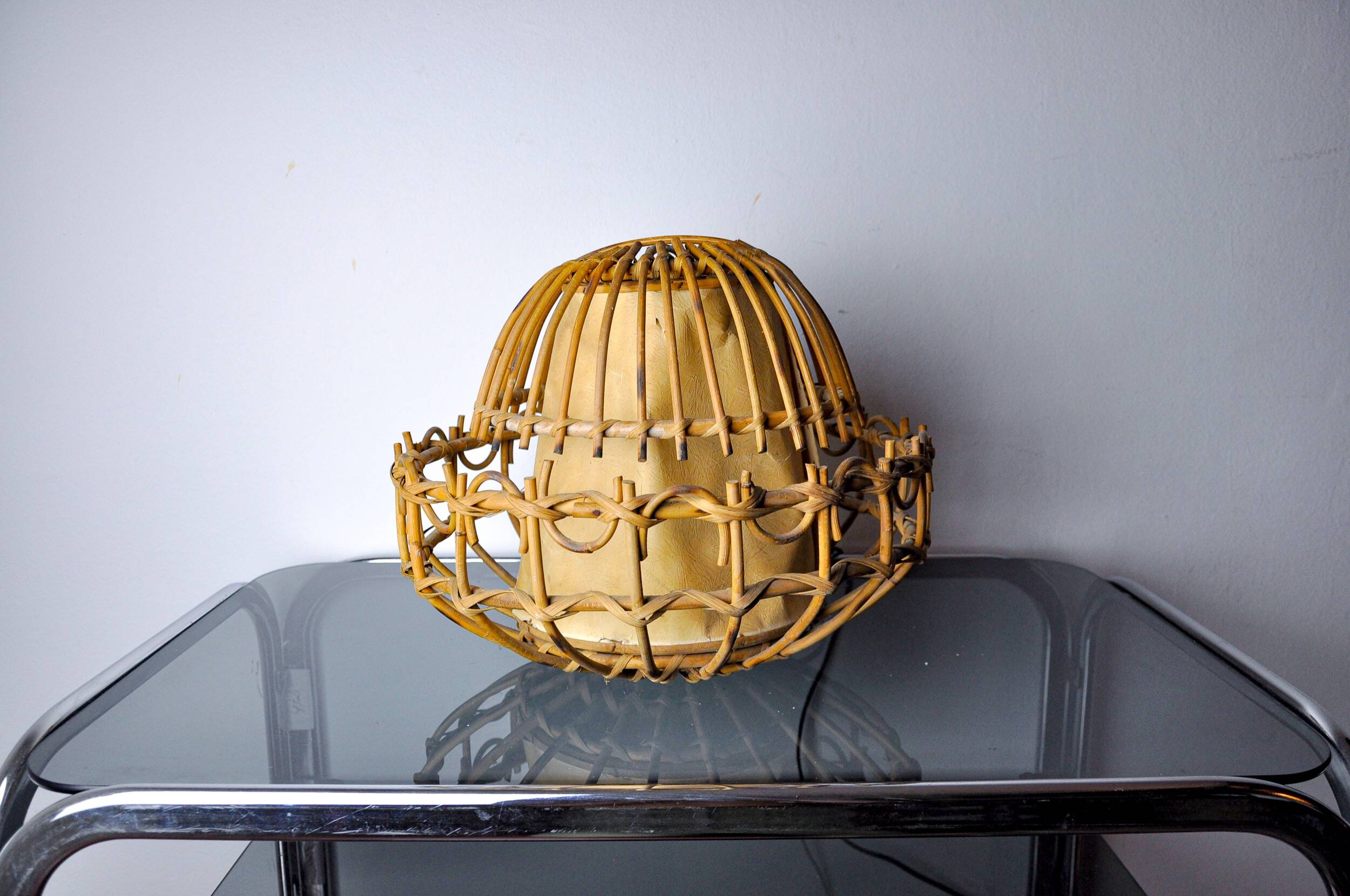 Rattan table lamp, popular art, France, 1960