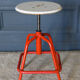 Screw stool red ironwork 1960 wooden seat